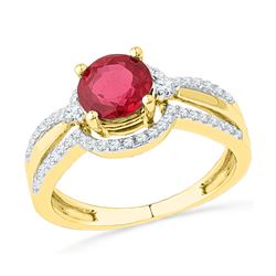 2.08 CTW Created Ruby Solitaire Ring 10KT Yellow Gold - REF-33W8K