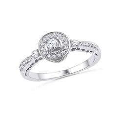 0.40 CTW Diamond Solitaire Halo Bridal Engagement Ring 10KT White Gold - REF-34H4M