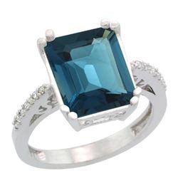 Natural 5.48 ctw London-blue-topaz & Diamond Engagement Ring 10K White Gold - REF-41M3H