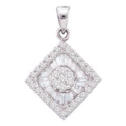 0.92 CTW Diamond Diagonal Square Cluster Pendant 14KT White Gold - REF-67F4N