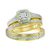 Image 1 : 0.10 CTW His & Hers Diamond Cluster Matching Bridal Ring 10KT Yellow Gold - REF-40X4Y