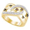 Image 1 : 0.33 CTW Cognac-brown Color Diamond Openwork Crossover Strand Ring 10KT Yellow Gold - REF-37N5F