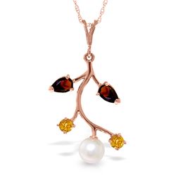 Genuine 2.7 ctw Garnet, Citrine & Pearl Necklace Jewelry 14KT Rose Gold - REF-29W7Y