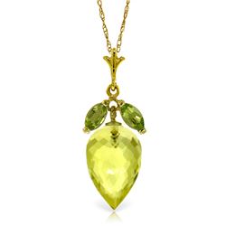 Genuine 9.5 ctw Quartz Lemon & Peridot Necklace Jewelry 14KT Yellow Gold - REF-25K8V