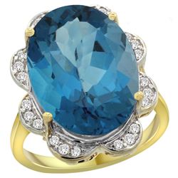 Natural 13.83 ctw london-blue-topaz & Diamond Engagement Ring 14K Yellow Gold - REF-129V6F