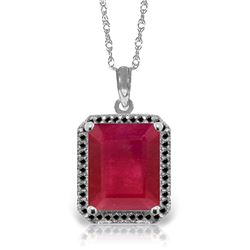 Genuine 7.45 ctw Ruby & Black Diamond Necklace Jewelry 14KT White Gold - REF-105R5P