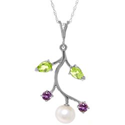 Genuine 2.7 ctw Peridot, Amethyst & Pearl Necklace Jewelry 14KT White Gold - REF-29N7R