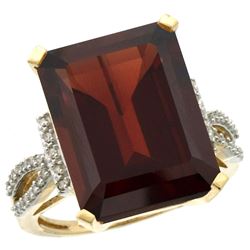 Natural 12.14 ctw Garnet & Diamond Engagement Ring 14K Yellow Gold - REF-81Z3Y