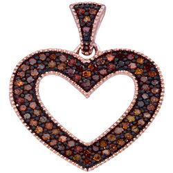 0.25 CTW Red Color Diamond Heart Love Pendant 10KT Rose Gold - REF-28N4F