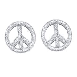 0.15 CTW Diamond Peace Sign Earrings 10KT White Gold - REF-22H4M