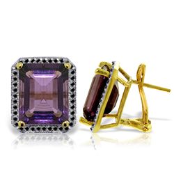 Genuine 11.60 ctw Amethyst & Black Diamond Earrings Jewelry 14KT Yellow Gold - REF-127N9R