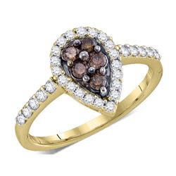 0.50 CTW Cognac-brown Color Diamond Cluster Ring 10KT Yellow Gold - REF-34M4H