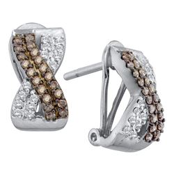 0.50 CTW Brown Color Diamond Crossover Hoop Earrings 14KT White Gold - REF-49H5M