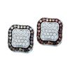 Image 1 : 0.97 CTW Cognac-brown Color Diamond Square Cluster Earrings 10KT White Gold - REF-37K5W