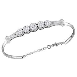 1 CTW Diamond Cluster Promise Bangle Bracelet 10KT White Gold - REF-97F4N