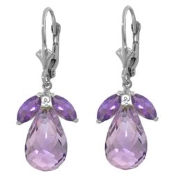 Genuine 14.4 ctw Amethyst Earrings Jewelry 14KT White Gold - REF-46T7A