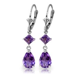 Genuine 4.5 ctw Amethyst Earrings Jewelry 14KT White Gold - REF-41X4M