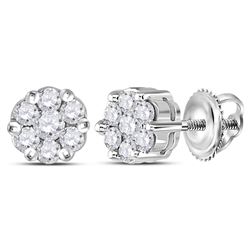 0.25 CTW Diamond Flower Cluster Earrings 14KT White Gold - REF-24M2H