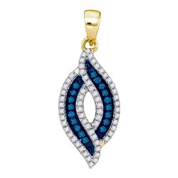 0.30 CTW Blue Color Diamond Oval Pendant 10KT Yellow Gold - REF-19Y4X