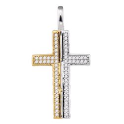 0.20 CTW Diamond Cross Pendant 10KT Two-tone Gold - REF-22W4K