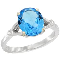 Natural 2.41 ctw Swiss-blue-topaz & Diamond Engagement Ring 10K White Gold - REF-24A6V