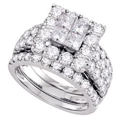 4 CTW Princess Diamond Square Halo 3-Piece Bridal Ring 14KT White Gold - REF-424M3H