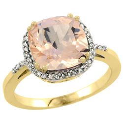 Natural 2.81 ctw Morganite & Diamond Engagement Ring 14K Yellow Gold - REF-69W6K