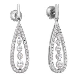 0.75 CTW Diamond Teardrop Dangle Screwback Earrings 14KT White Gold - REF-75F2N