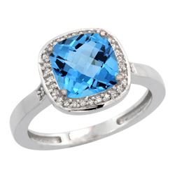 Natural 3.94 ctw Swiss-blue-topaz & Diamond Engagement Ring 10K White Gold - REF-29A2V