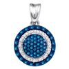 Image 1 : 0.27 CTW Blue Color Diamond Circle Cluster Pendant 10KT White Gold - REF-18H2M