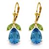 Image 1 : Genuine 13 ctw Blue Topaz & Peridot Earrings Jewelry 14KT Yellow Gold - REF-61Z2N