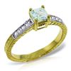 Genuine 0.65 ctw Aquamarine & Diamond Ring Jewelry 14KT Yellow Gold - REF-71V3W