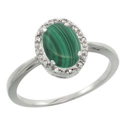 Natural 1.69 ctw Malachite & Diamond Engagement Ring 14K White Gold - REF-25W6K