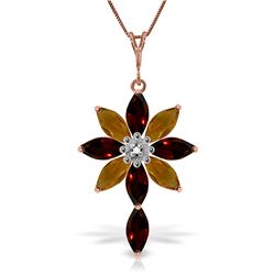 Genuine 2.0 ctw Garnet, Citrine & Diamond Necklace Jewelry 14KT Rose Gold - REF-47F4Z