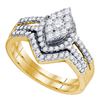 Image 1 : 0.74 CTW Diamond Oval Cluster Bridal Engagement Ring 10KT Yellow Gold - REF-64H4M