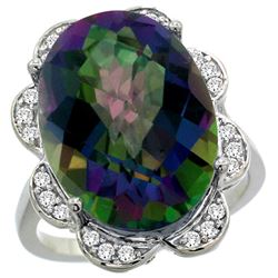 Natural 13.83 ctw mystic-topaz & Diamond Engagement Ring 14K White Gold - REF-124R4Z