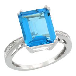 Natural 5.42 ctw Swiss-blue-topaz & Diamond Engagement Ring 10K White Gold - REF-57Y3X