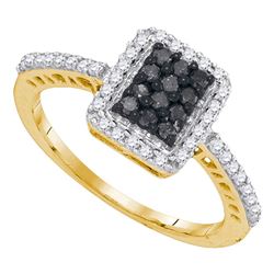 0.45 CTW Black Color Diamond Cluster Ring 10KT Yellow Gold - REF-24Y2X