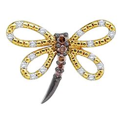 0.25 CTW Cognac-brown Color Diamond Dragonfly Bug Insect Pendant 14k Yellow Gold - REF-24F2N