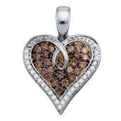 0.50 CTW Brown Color Diamond Heart Pendant 10KT White Gold - REF-26N9F