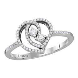 0.20 CTW Diamond 2-stone Heart Bridal Wedding Engagement Ring 10KT White Gold - REF-19N4F