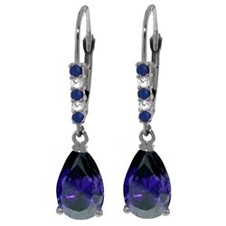 Genuine 3.18 ctw Sapphire & Diamond Earrings Jewelry 14KT White Gold - REF-47T2A