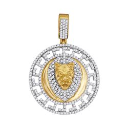 0.85 CTW Mens Diamond Lion Head Medallion Charm Pendant 10KT Yellow Gold - REF-57H2M