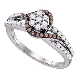 0.55 CTW Cognac-brown Color Diamond Flower Cluster Bridal Ring 10KT White Gold - REF-41N9F