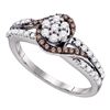 Image 1 : 0.55 CTW Cognac-brown Color Diamond Flower Cluster Bridal Ring 10KT White Gold - REF-41N9F