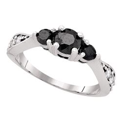 1 CTW Black Color Diamond 3-stone Bridal Ring 10KT White Gold - REF-37X5Y