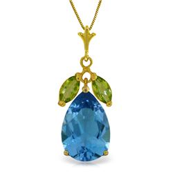 Genuine 6.5 ctw Blue Topaz & Peridot Necklace Jewelry 14KT Yellow Gold - REF-38F2Z