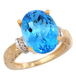 Natural 5.53 ctw Swiss-blue-topaz & Diamond Engagement Ring 14K Yellow Gold - REF-60G3M