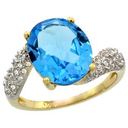 Natural 6.45 ctw swiss-blue-topaz & Diamond Engagement Ring 14K Yellow Gold - REF-54Z3Y