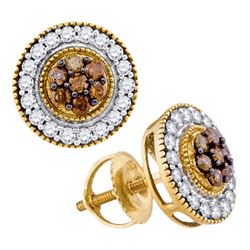 0.62 CTW Cognac-brown Color Diamond Cluster Screwback Earrings 10KT Yellow Gold - REF-30F2N